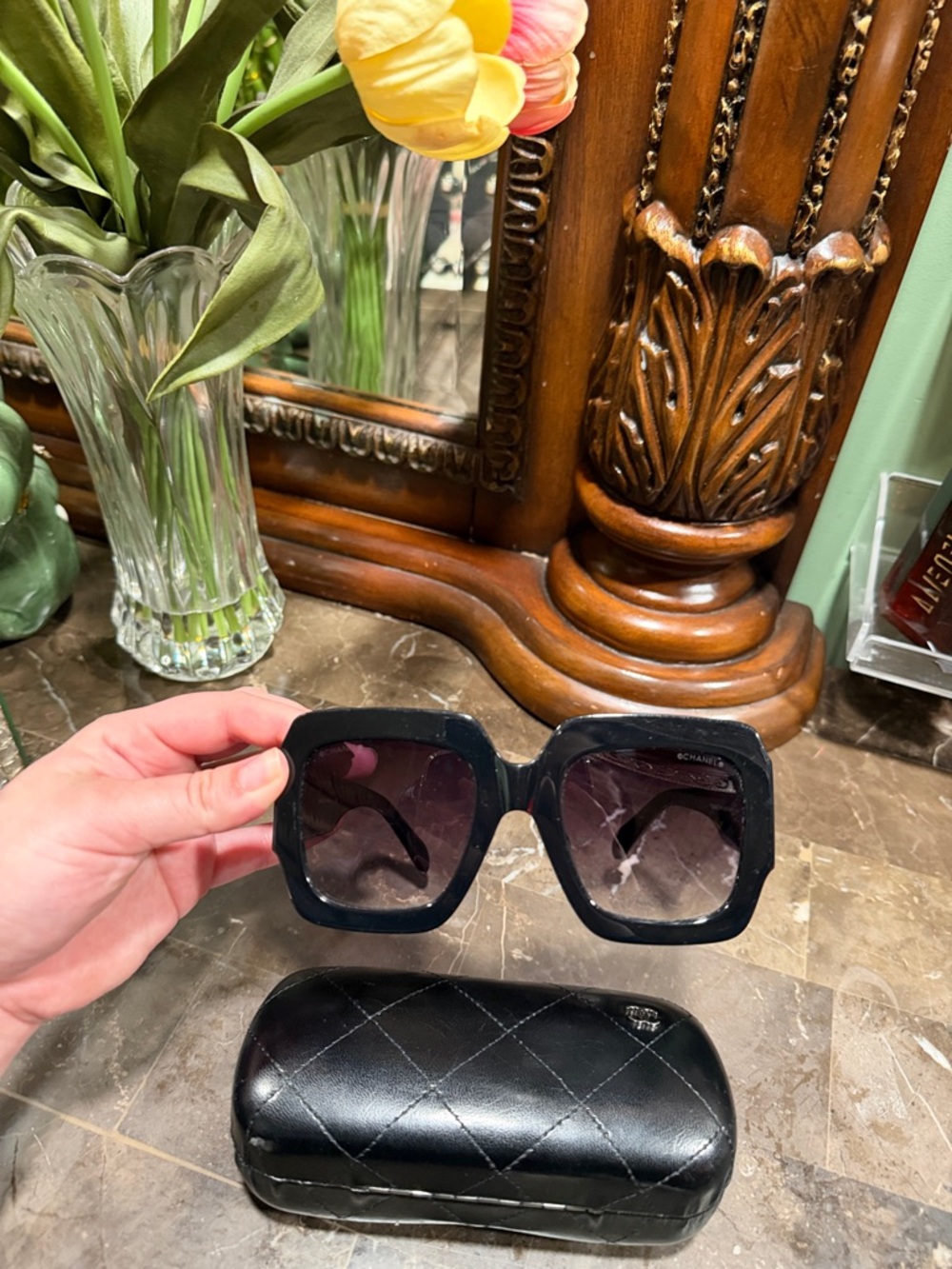 CHANEL Black Oversized Square Gradient Sunglasses
